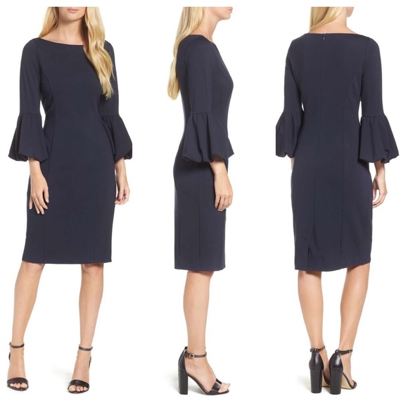 Eliza J Dresses & Skirts - Eliza J Navy Ruffled Statement Sleeve Sheath Dress